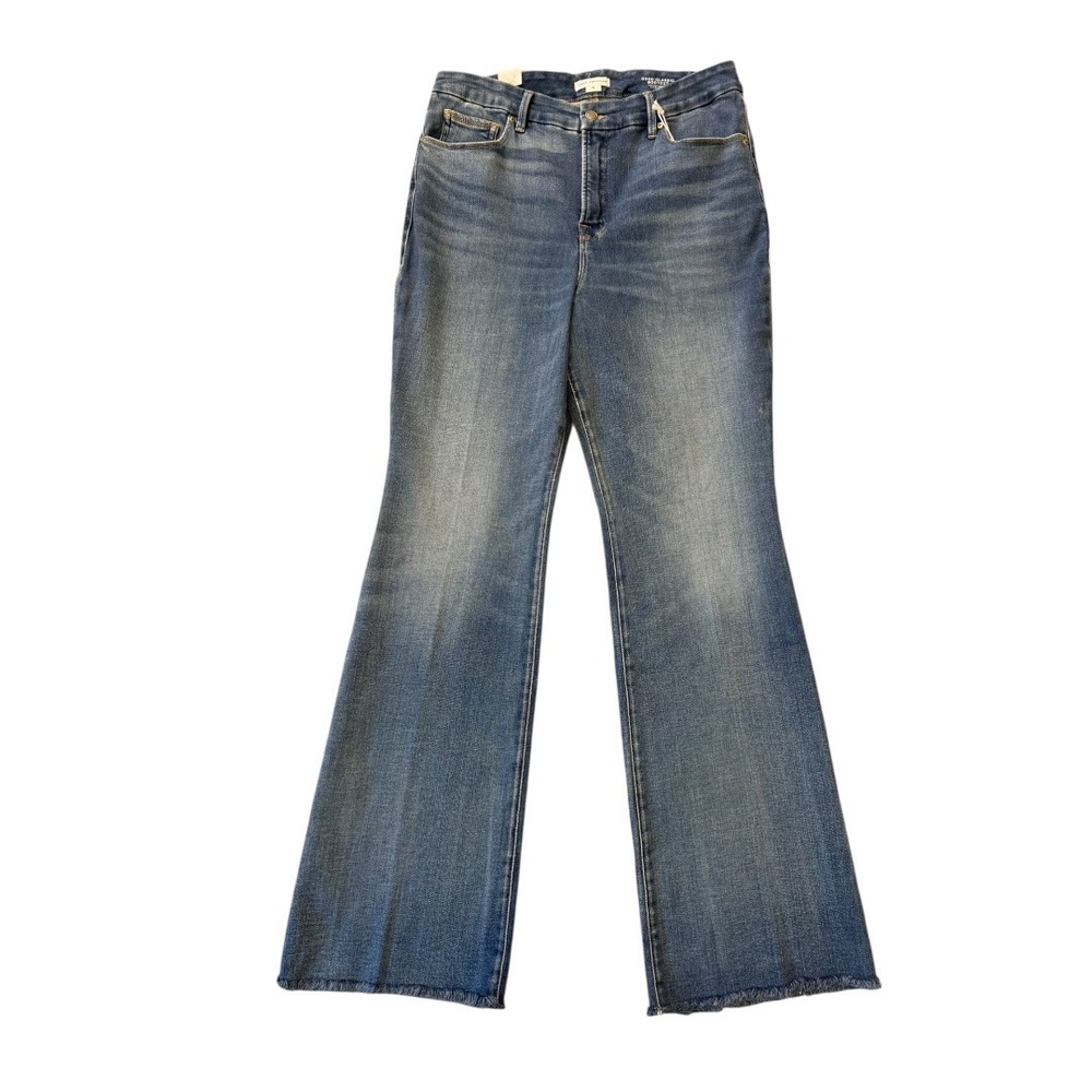 Good American Good Classic Slim Bootcut Jeans High Rise‎ Raw Hem Size 15 NWT